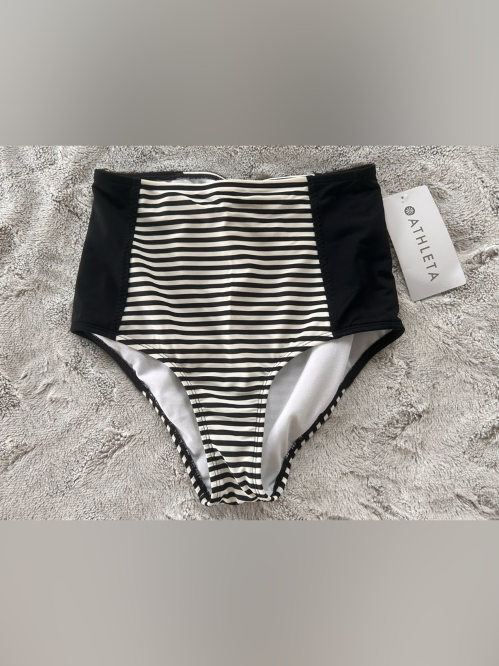 Athleta High-Waist Striped Swim Bottoms - Black & White